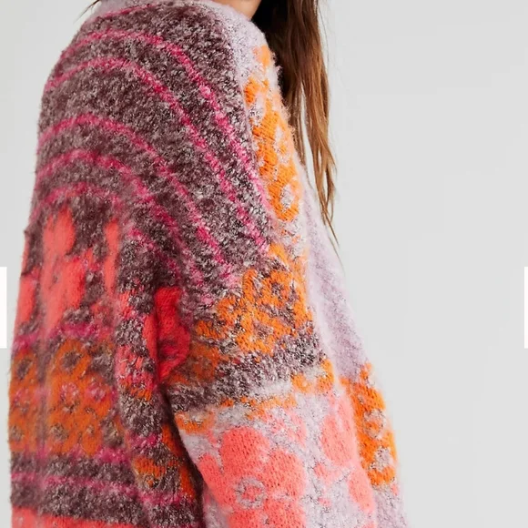 Free People NWT S Gather Me Close Cardigan neon pink purple - Picture 5 of 7